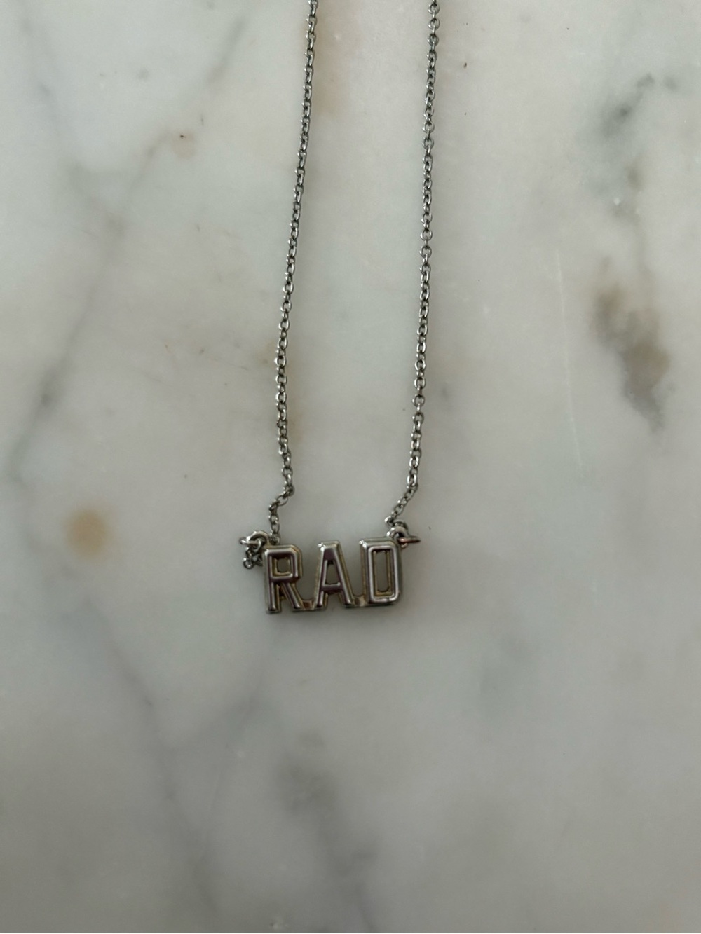 Silver 'RAD' Letter Pendant Necklace - Silver Color